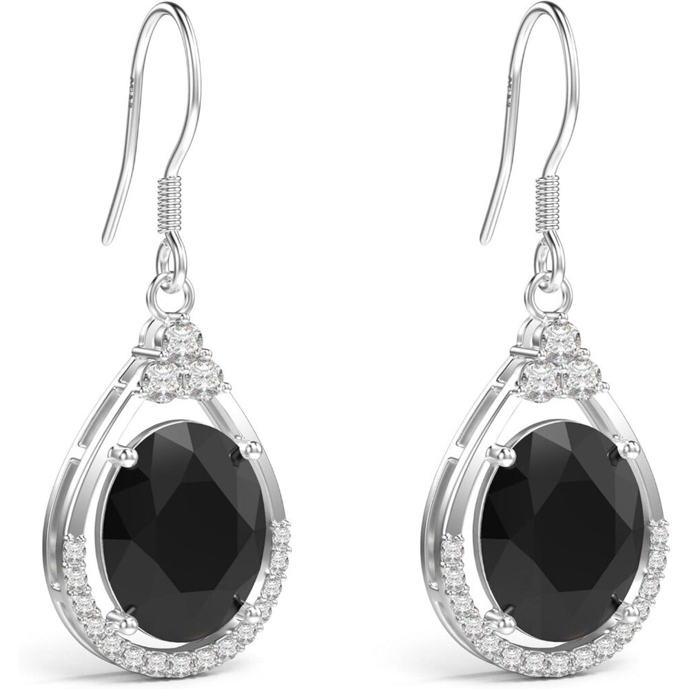 💫 Women Cubic Zirconia Earring Black Sterling Oval Cut Drop Dangle Jewelry Gift